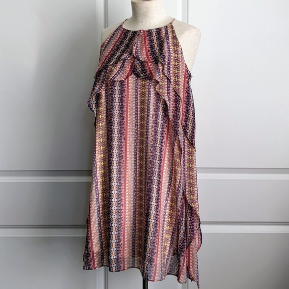 BCBGMaxAzria Dress Halter Neck Sleeveless Sheath Ruffled Navy Coral Pink M NWT - Picture 10 of 14